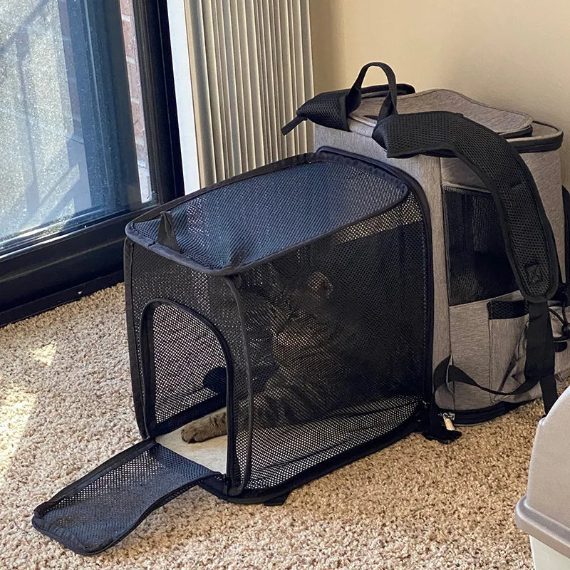 Cat Carrier Outdoor Portable Cat Backpack Foldable Small Dog & Cat Travel Bag, Expandable Dual-Shoulder Pet Backpack