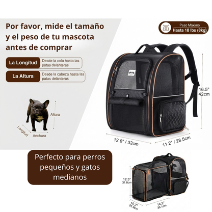 Mochila Expandible para Gatos Medianos y Perros de Raza Pequeña