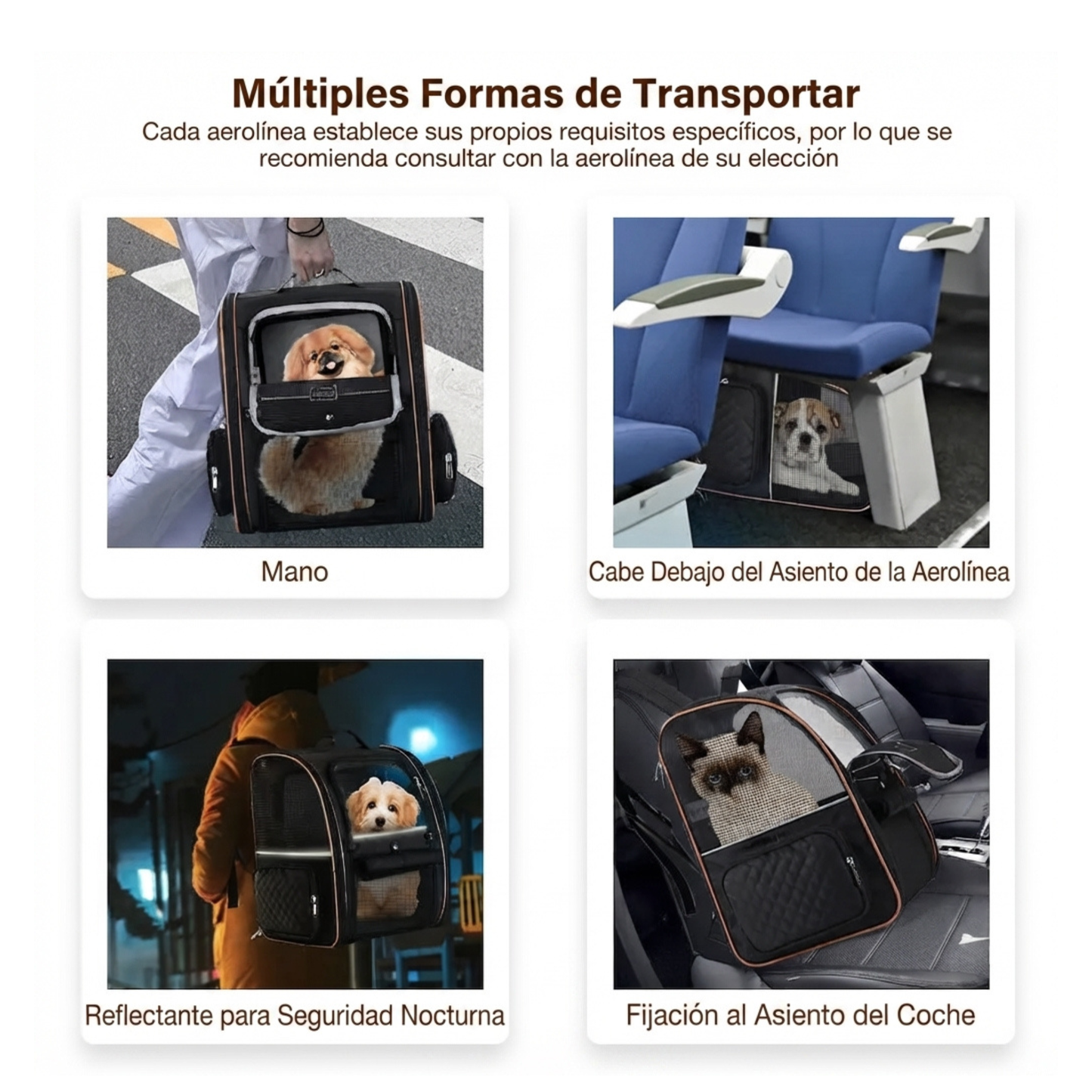 Mochila Expandible para Gatos Medianos y Perros de Raza Pequeña